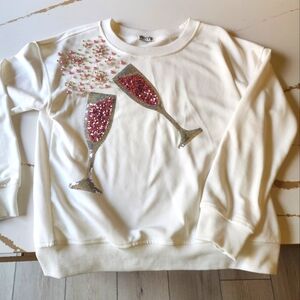 Cream Sequin and Bead Poppin Champagne Sweater